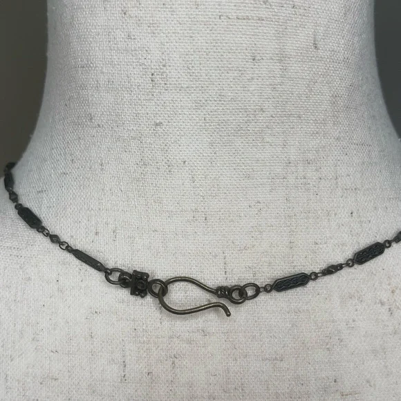 Antique Brass Necklace with Black Stone. design by Grace. - Picture 2 of 5